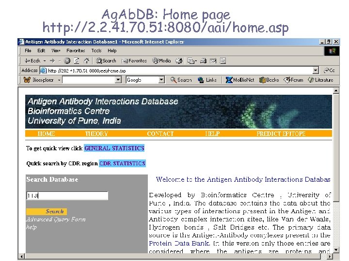 Ag. Ab. DB: Home page http: //2. 2. 41. 70. 51: 8080/aai/home. asp 