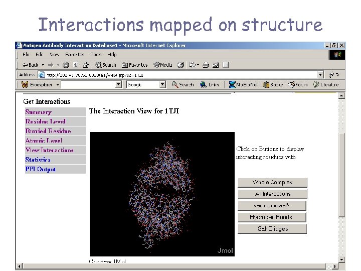 Interactions mapped on structure 