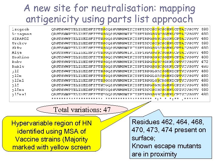 A new site for neutralisation: mapping antigenicity using parts list approach Total variations: 47