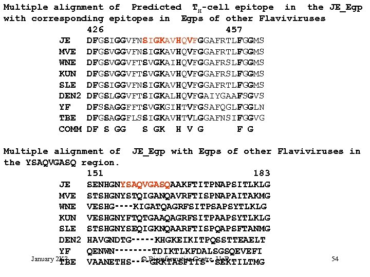 Multiple alignment of Predicted TH-cell epitope in the JE_Egp with corresponding epitopes in Egps