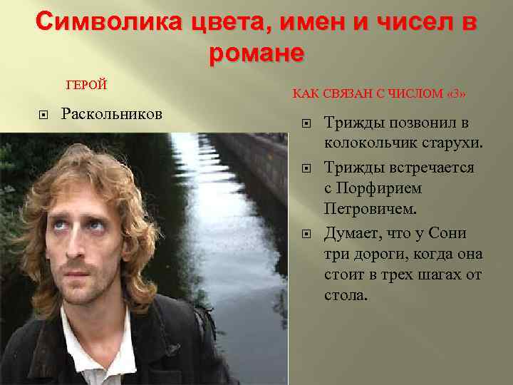 Символика цвета, имен и чисел в романе ГЕРОЙ Раскольников КАК СВЯЗАН С ЧИСЛОМ «