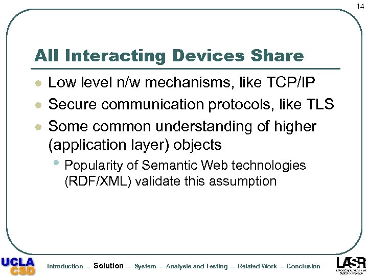 14 All Interacting Devices Share l l l Low level n/w mechanisms, like TCP/IP