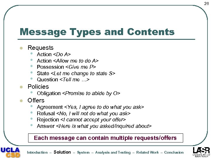 26 Message Types and Contents l l l Requests • • • Action <Do