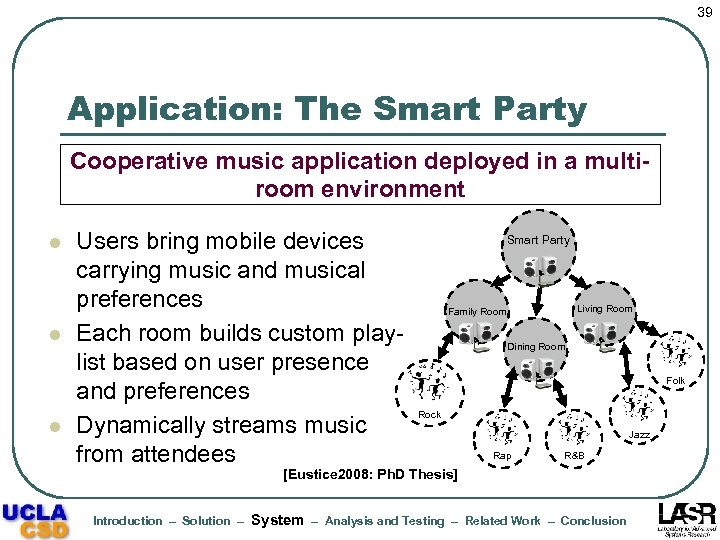 39 Application: The Smart Party Cooperative music application deployed in a multiroom environment l