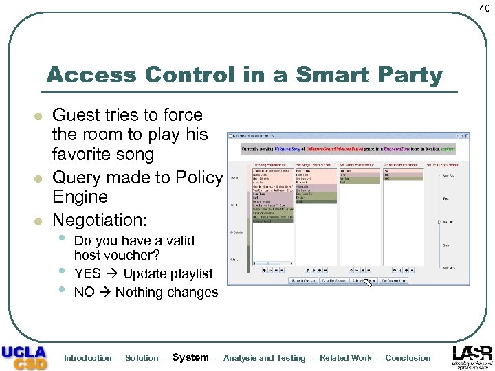 40 Access Control in a Smart Party l l l Guest tries to force