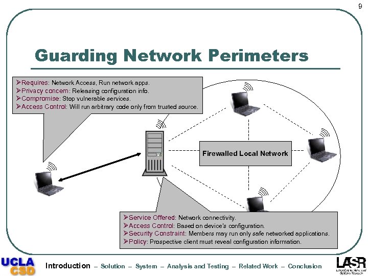 9 Guarding Network Perimeters ØRequires: Network Access, Run network apps. ØPrivacy concern: Releasing configuration