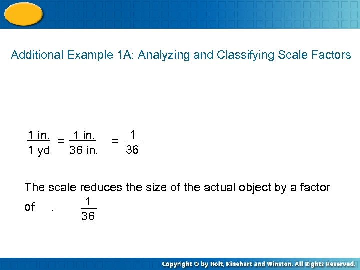 Additional Example 1 A: Analyzing and Classifying Scale Factors 1 in. = 1 in.