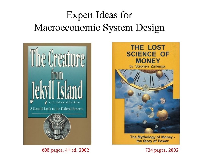 Expert Ideas for Macroeconomic System Design 608 pages, 4 th ed. 2002 724 pages,