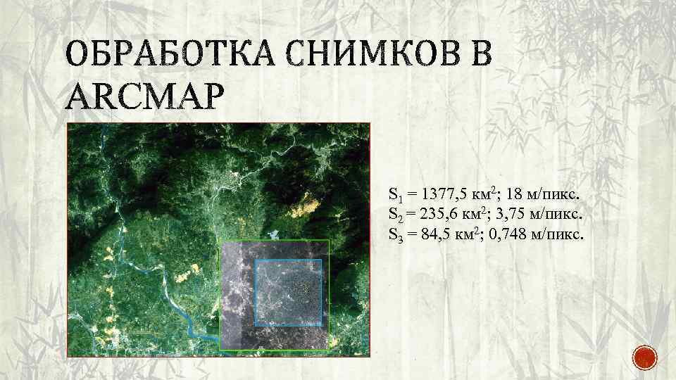 S 1 = 1377, 5 км 2; 18 м/пикс. S 2 = 235, 6