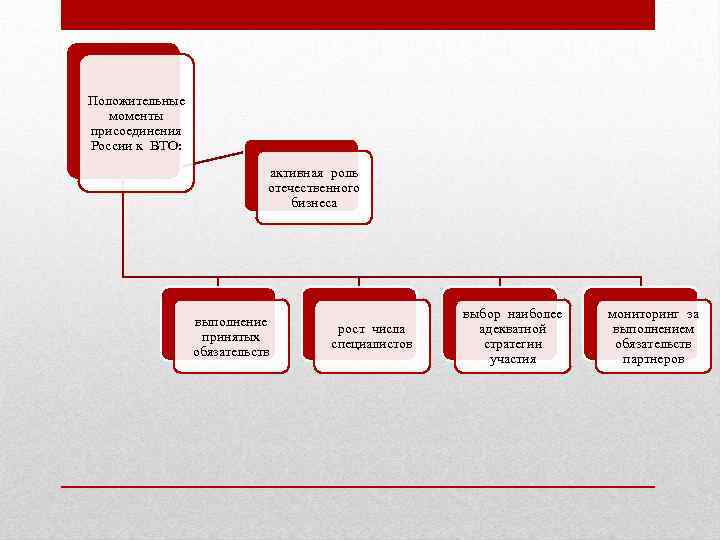 Положительные моменты присоединения России к ВТО: активная роль отечественного бизнеса выполнение принятых обязательств рост