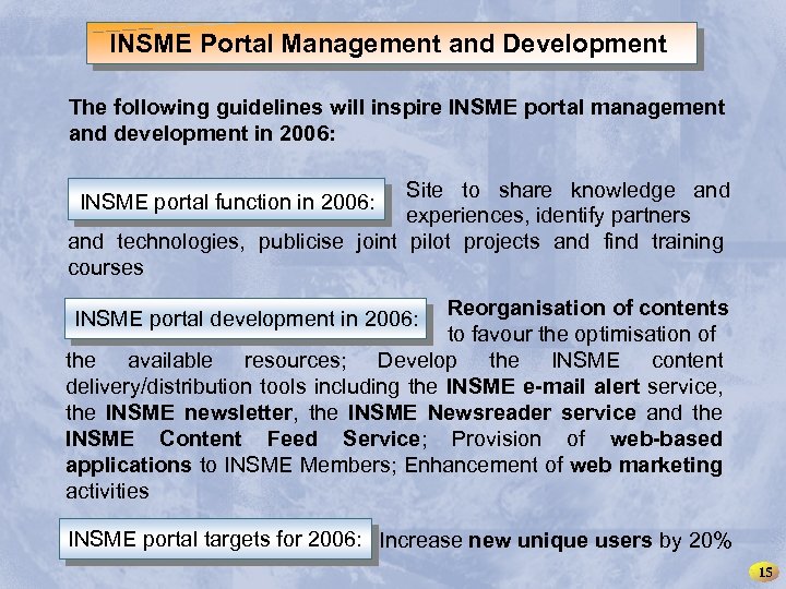 INSME – International Network for SMEs INSME Portal Management and Development The following guidelines