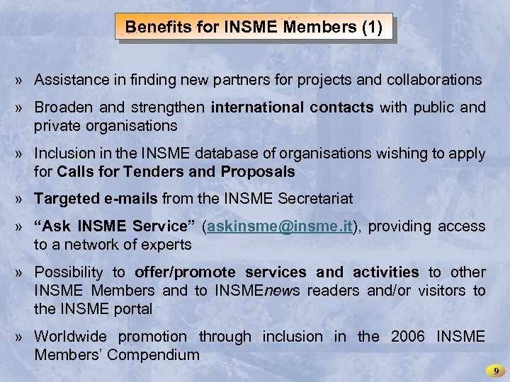 INSME – International Network for SMEs Benefits for INSME Members (1) » Assistance in