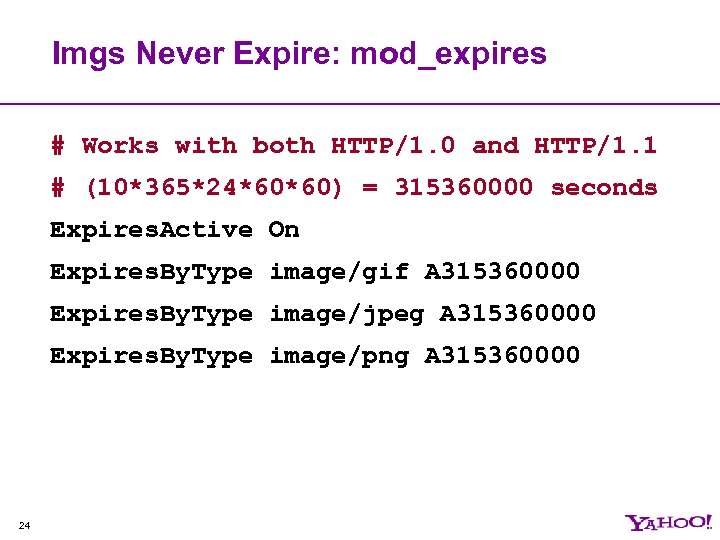 Imgs Never Expire: mod_expires # Works with both HTTP/1. 0 and HTTP/1. 1 #