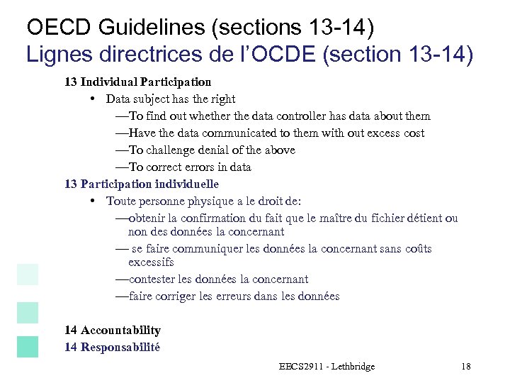 OECD Guidelines (sections 13 -14) Lignes directrices de l’OCDE (section 13 -14) 13 Individual