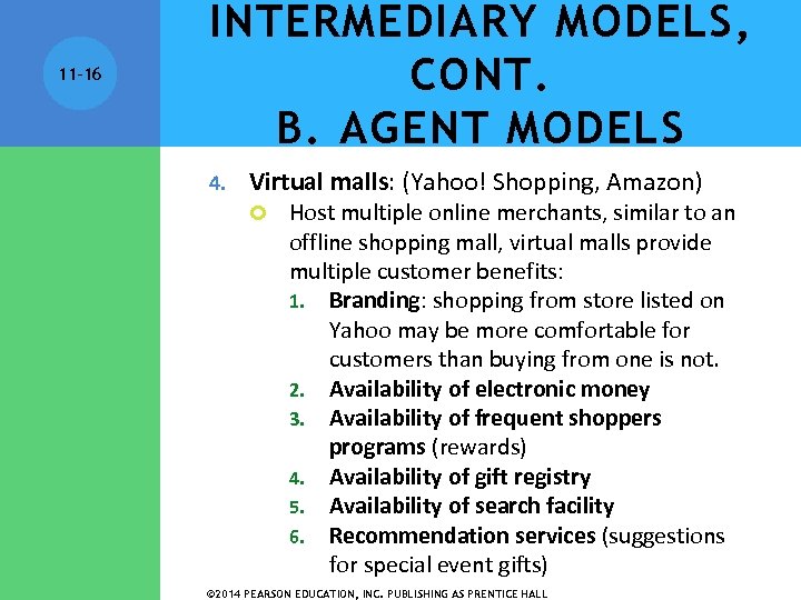 11 -16 INTERMEDIARY MODELS, CONT. B. AGENT MODELS 4. Virtual malls: (Yahoo! Shopping, Amazon)