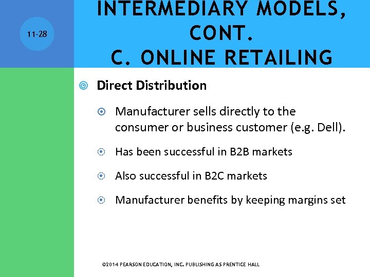 INTERMEDIARY MODELS, CONT. C. ONLINE RETAILING 11 -28 Direct Distribution Manufacturer sells directly to