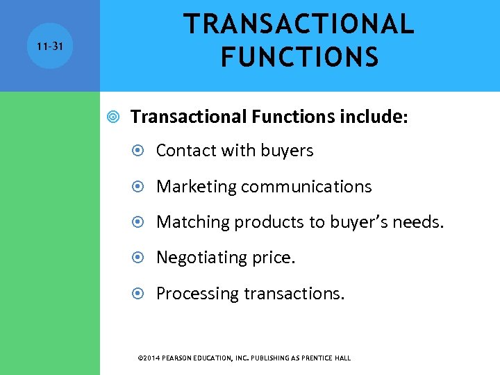 TRANSACTIONAL FUNCTIONS 11 -31 Transactional Functions include: Contact with buyers Marketing communications Matching products
