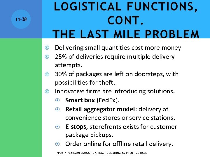 LOGISTICAL FUNCTIONS, CONT. THE LAST MILE PROBLEM 11 -38 Delivering small quantities cost more