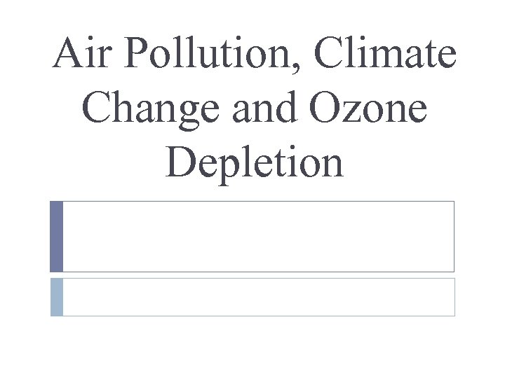 Air Pollution, Climate Change and Ozone Depletion 