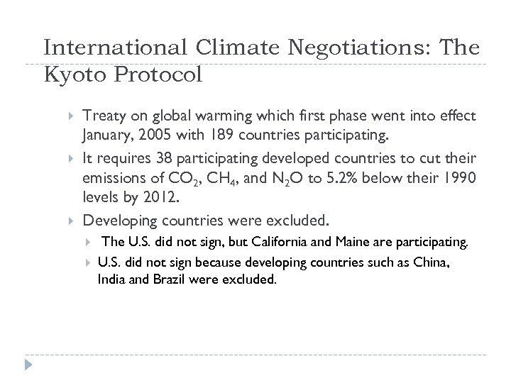 International Climate Negotiations: The Kyoto Protocol Treaty on global warming which first phase went