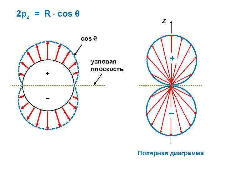 2 рz = R cos θ Z cos + узловая плоскость + – –