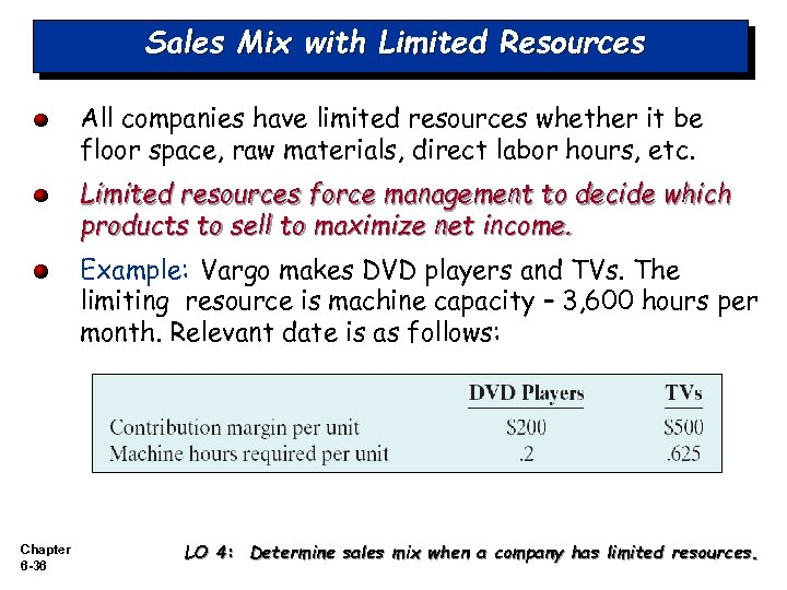 Sales Mix with Limited Resources All companies have limited resources whether it be floor