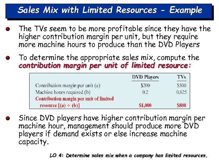 Sales Mix with Limited Resources - Example The TVs seem to be more profitable