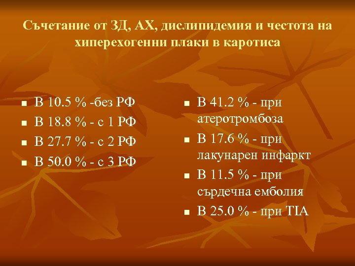 Съчетание от ЗД, АХ, дислипидемия и честота на хиперехогенни плаки в каротиса n n