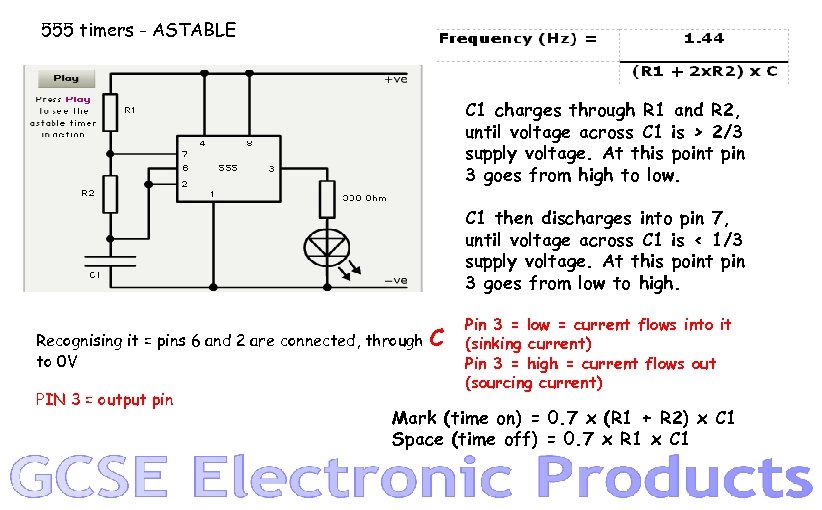 555 timers - ASTABLE C 1 charges through R 1 and R 2, until