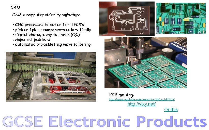 CAM = computer aided manufacture • CNC processes to cut and drill PCB’s •