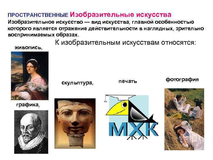 ПРОСТРАНСТВЕННЫЕ Изобразительные искусства Изобразительное искусство — вид искусства, главной особенностью которого является отражение действительности