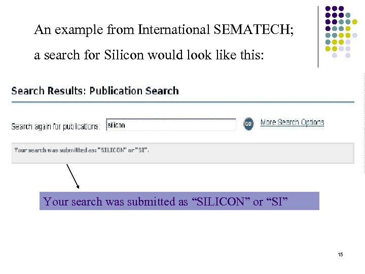 An example from International SEMATECH; a search for Silicon would look like this: Your