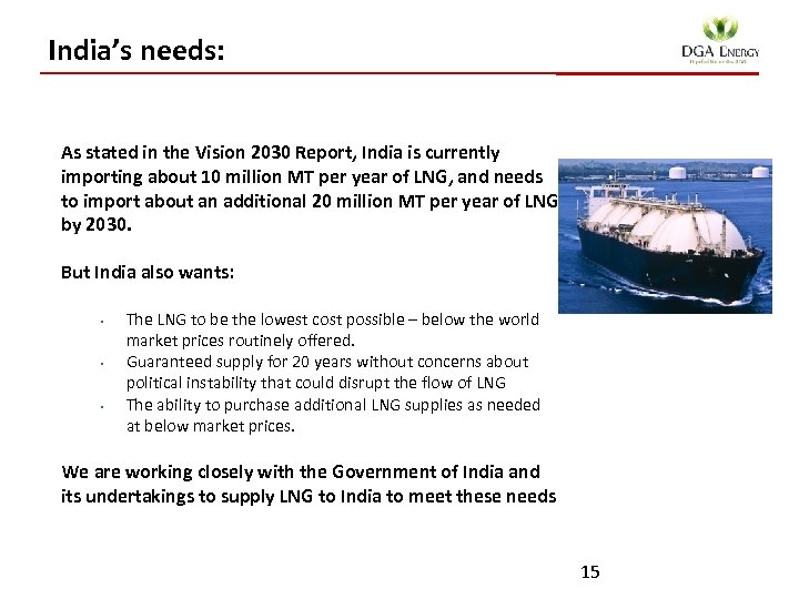 India’s needs: As stated in the Vision 2030 Report, India is currently importing about