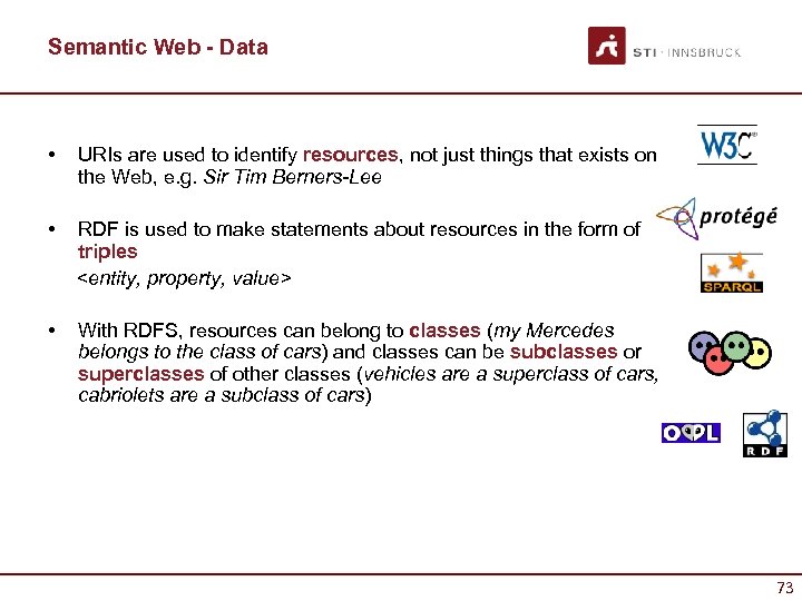 Semantic Web - Data • URIs are used to identify resources, not just things