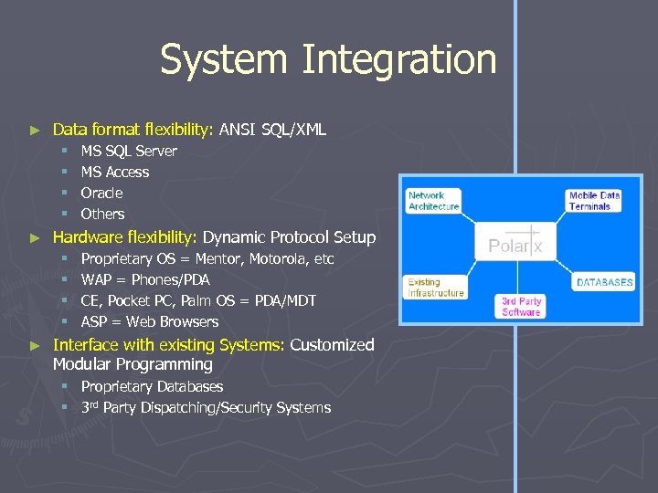 System Integration ► Data format flexibility: ANSI SQL/XML § § ► Hardware flexibility: Dynamic