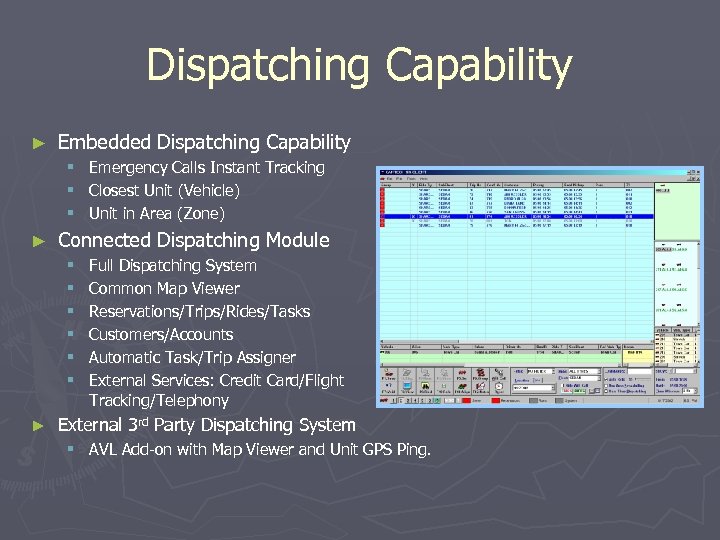 Dispatching Capability ► Embedded Dispatching Capability § § § ► Connected Dispatching Module §