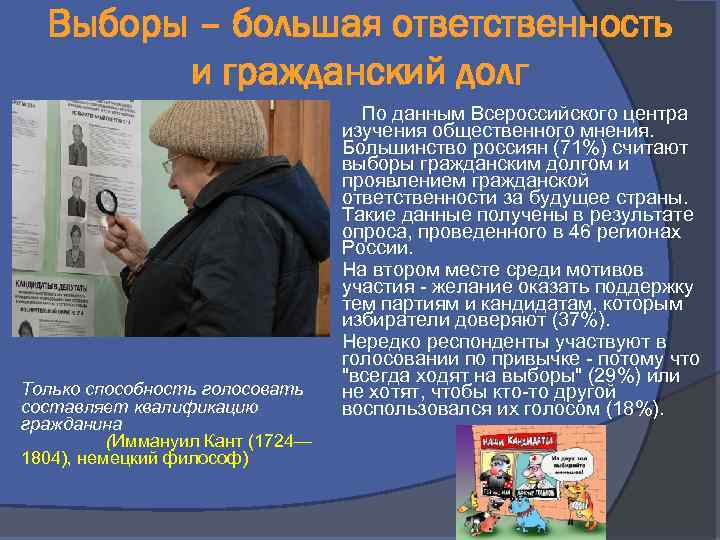 Выборы – большая ответственность и гражданский долг Только способность голосовать составляет квалификацию гражданина (Иммануил