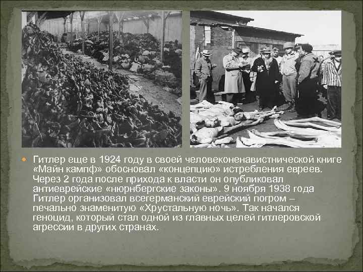  Гитлер еще в 1924 году в своей человеконенавистнической книге «Майн кампф» обосновал «концепцию»