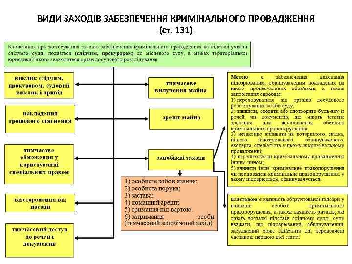 ВИДИ ЗАХОДІВ ЗАБЕЗПЕЧЕННЯ КРИМІНАЛЬНОГО ПРОВАДЖЕННЯ (ст. 131) 