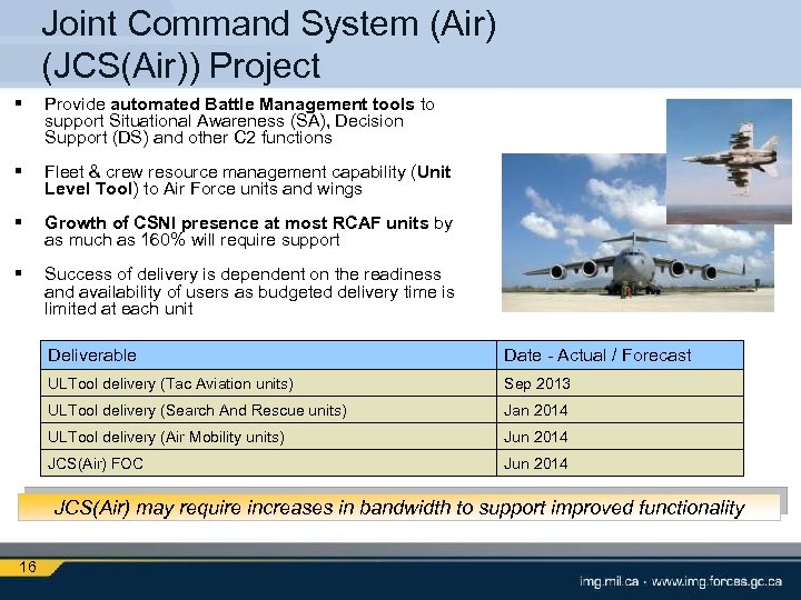 Joint Command System (Air) (JCS(Air)) Project § Provide automated Battle Management tools to support