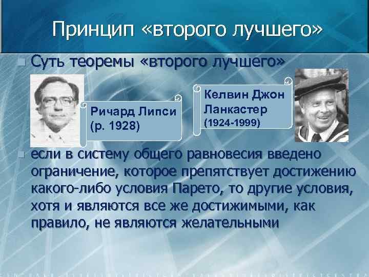 Второй лучший. Принцип второго лучшего. Теория второго наилучшего. Автор теории 