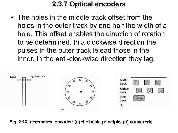 2. 3. 7 Optical encoders • The holes in the middle track offset from