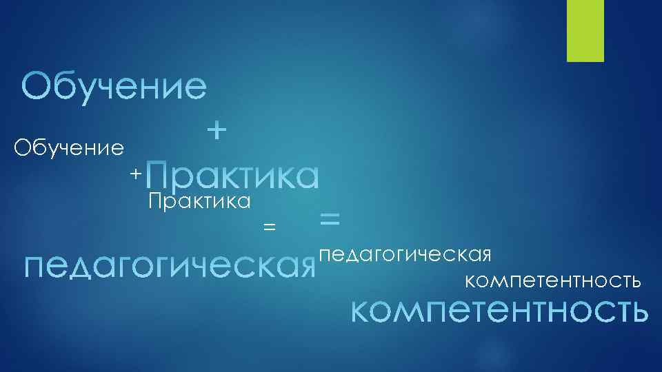 Обучение + Практика = педагогическая компетентность 