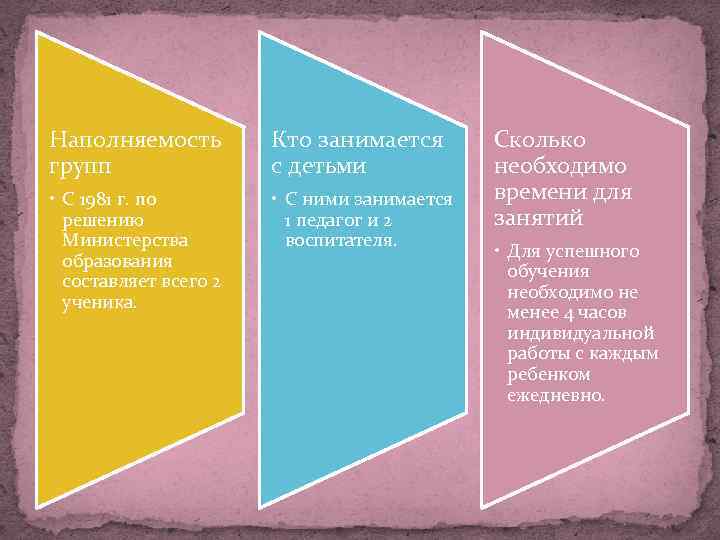 Наполняемость групп Кто занимается с детьми • С 1981 г. по решению Министерства образования