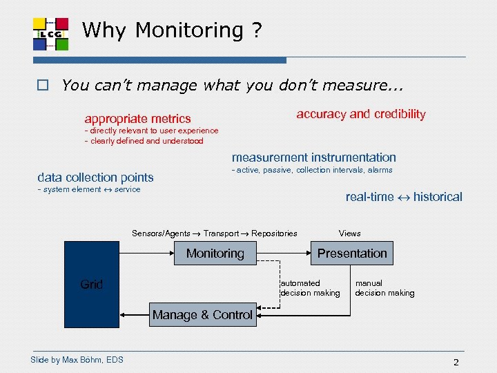 Why Monitoring ? o You can’t manage what you don’t measure. . . accuracy