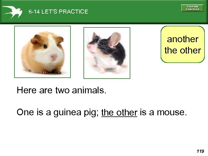 6 -14 LET’S PRACTICE another the other Here are two animals. One is a