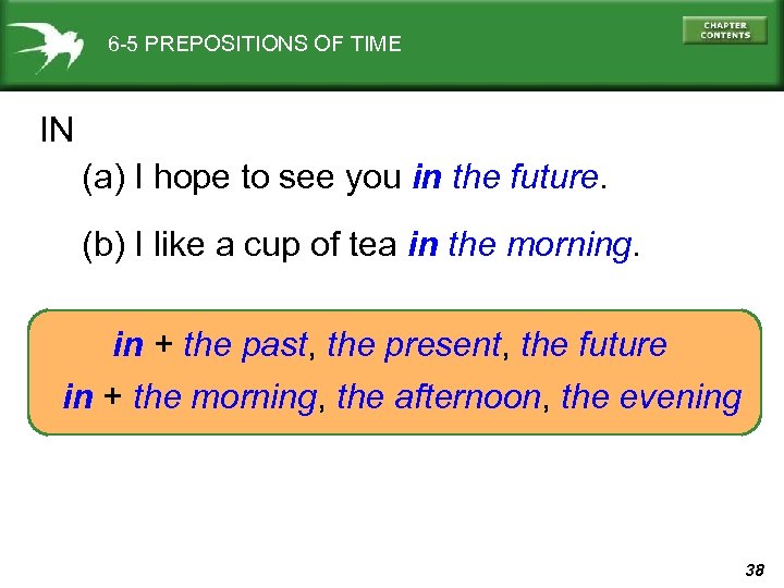 6 -5 PREPOSITIONS OF TIME IN (a) I hope to see you in the