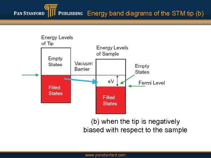 Energy band diagrams of the STM tip (b) when the tip is negatively biased