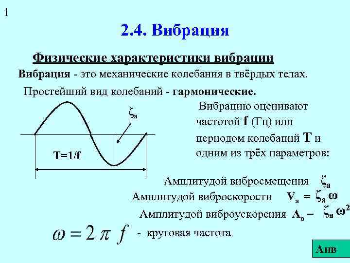 1 2. 4. Вибрация Физические характеристики вибрации Вибрация - это механические колебания в твёрдых