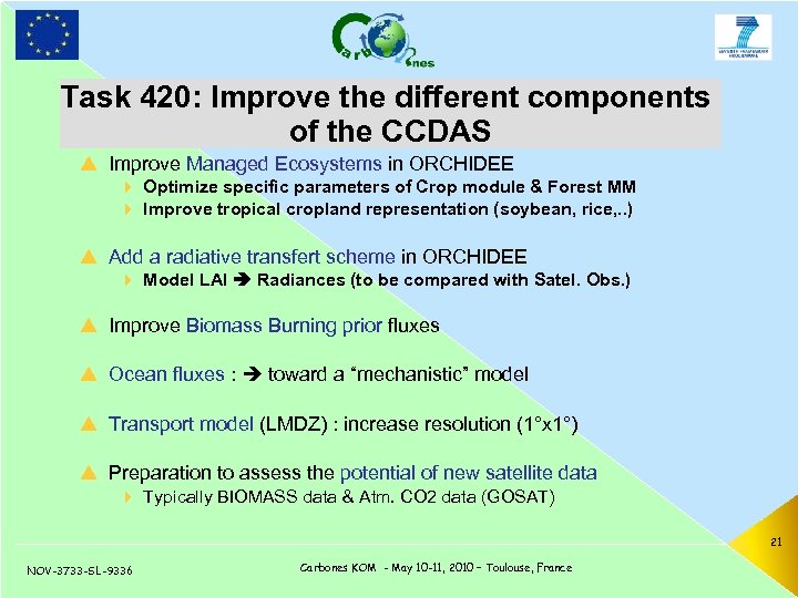 Task 420: Improve the different components of the CCDAS p Improve Managed Ecosystems in